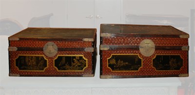 Lot 133 - Two Chinese Lacquered and Rattan Trunks Height...