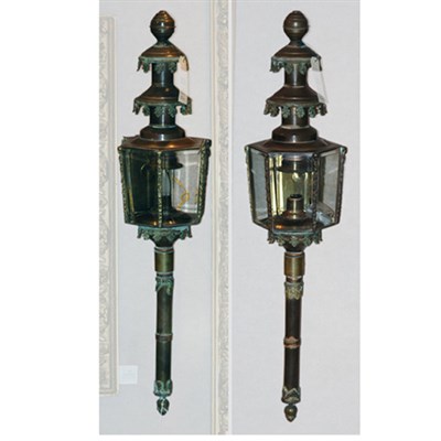 Lot 241A - Pair of Victorian Brass Carriage Lanterns Each...