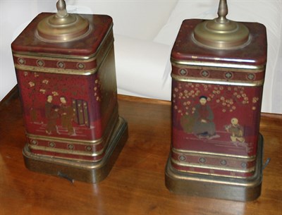 Lot 517 - Pair of Asian Tole Lamps Height 27 inches.
