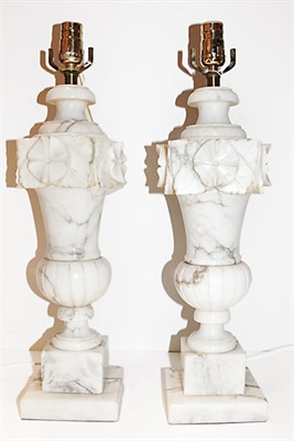 Lot 498 - Pair of Carved Alabaster Urn-Form Lamps Height...