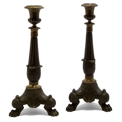 Lot 362 - Pair of Bronze Tripod Candlesticks Height 11...