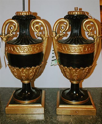 Lot 452 - Gilt-Wood and Black Painted Urn-Form Lamp...