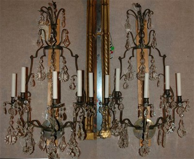 Lot 242 - Pair of Louis XV Style Bronze and Crystal Five-...