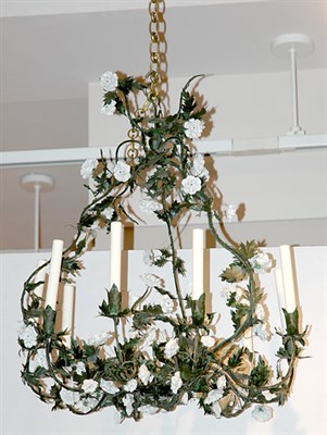 Lot 373 - Floral and Leaf Decorated Tole Nine-Light...