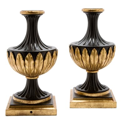 Lot 402 - Pair of Italian Black and Gilt-Wood Lamp Bases...