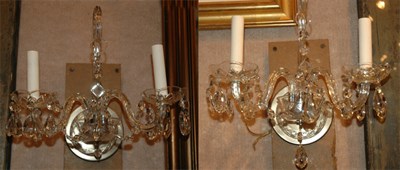 Lot 390 - Pair of Georgian Style Crystal Two-Light...