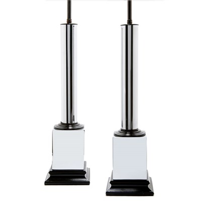 Lot 457 - Pair of Chrome Two-Light Lamps Height 32 inches.