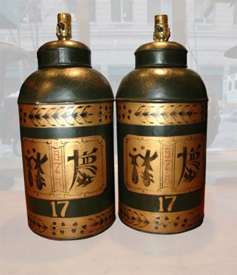 Lot 529 - Pair of Tole Canister-Form Lamps Height 20...