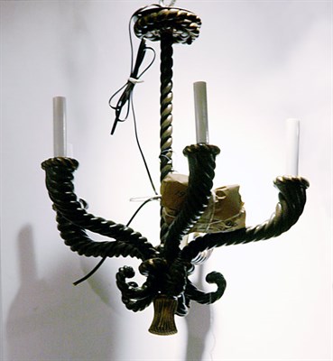 Lot 371 - Carved Wood Twisted Rope Form Five-Light...