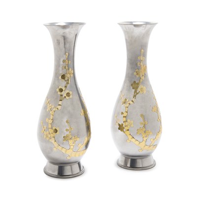 Lot 256 - Pair of Pewter and Brass Vases Height 14 1/2...