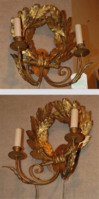 Lot 186 - Pair of Wreath Decorated Gilt-Wood Two-Light...