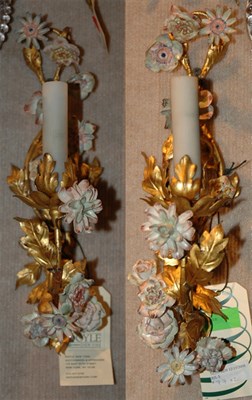 Lot 346 - Pair of Porcelain Flower Decorated Gilt-Metal...