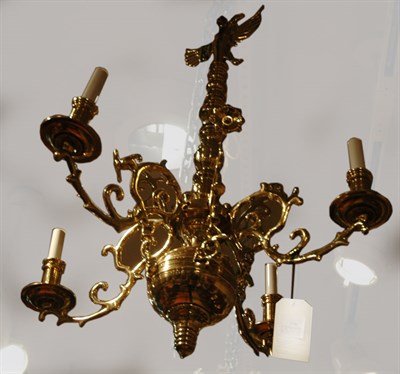 Lot 378 - Georgian Style Brass Four-Light Chandelier...