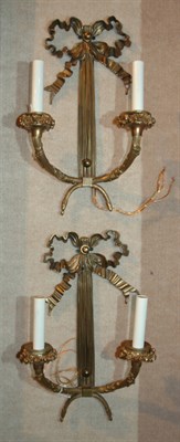 Lot 247 - Pair of Louis XVI Style Brass and Glass...