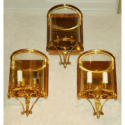 Lot 242 - Group of Three French Brass Two-Light Sconces...
