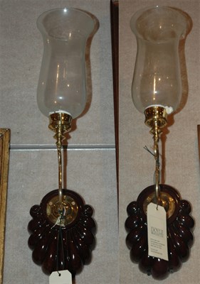 Lot 323 - Pair of Single Light Wood Shell Back Sconces...