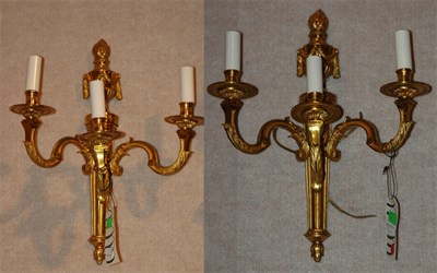 Lot 337 - Pair of Neoclassical Style Brass Three-Light...
