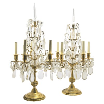 Lot 499 - Pair of Rococo Style Gilt-Metal and Glass Five-...