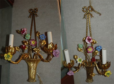 Lot 367 - Pair of Louis XV Style Gilt and Porcelain...