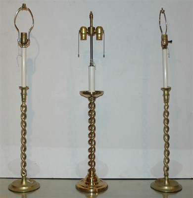 Lot 177 - Group of Three Brass Barley Twist Lamps...