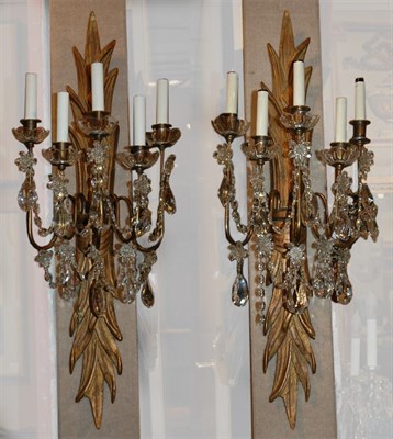 Lot 211 - Pair of Gilt-Wood and Cut Glass Five-Light...