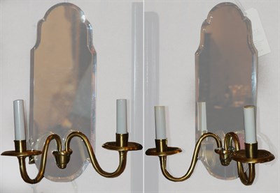 Lot 361 - Pair of Brass Mirror Backed Two-Light Sconces...
