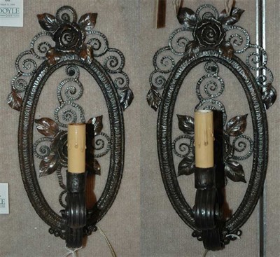 Lot 334 - Pair of Floral Decorated Wrought Iron Sconces...