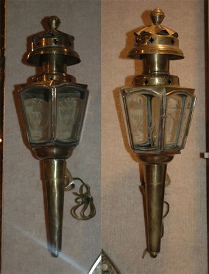 Lot 197 - Pair of Brass Carriage Lights Height 20 inches.