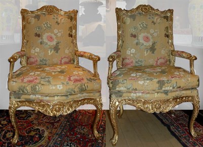 Lot 509 - Pair of Rococo Style Gilt-Wood Armchairs