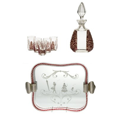 Lot 377 - Assembled Art Deco Style Molded Glass Liqueur...