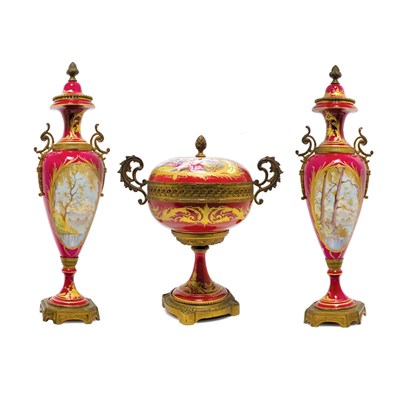 Lot 222 - Pair of Sevres Style Gilt-Metal Mounted...