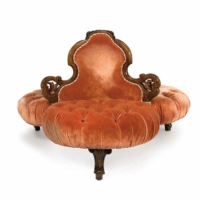 Lot 98 - Victorian Carved Mahogany Three-Seat Tete a...