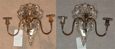 Lot 332 - Pair of Silvered-Metal Three-Light Sconces...