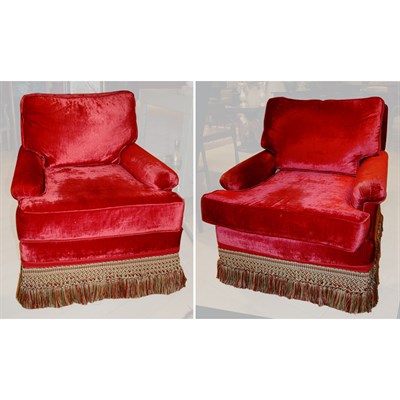 Lot 494 - Pair of Red Velvet Upholstered Club Chairs