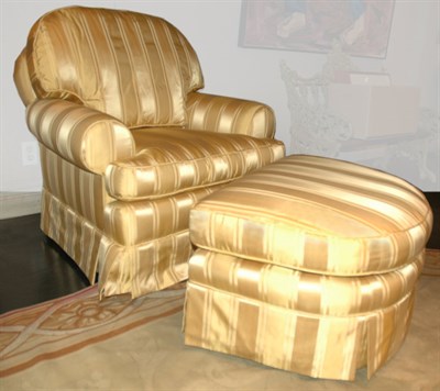 Lot 122 - Gold Upholstered Club Chair with Ottoman en Suite