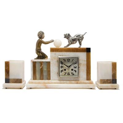 Lot 407 - Art Deco Clock Garniture Comprising a mantel...