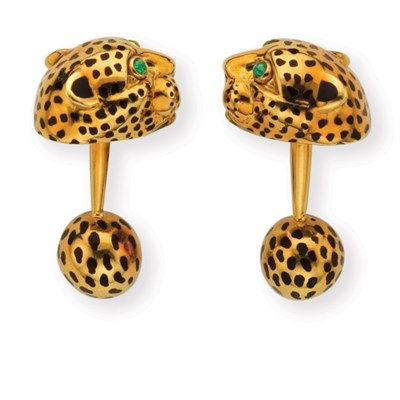 Lot 104 - Pair of Gold and Black Enamel Leopard Cufflinks, David Webb