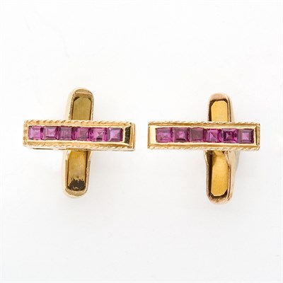 Lot 162 - Pair of Gold and Ruby Cufflinks