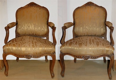 Lot 188 - Pair of Louis XV Style Carved Walnut Fauteuils