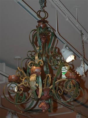 Lot 404 - Scrolled and Painted Iron Six-Light Chandelier...