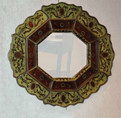 Lot 157 - Continental Eglomise Framed Octagonal Mirror...