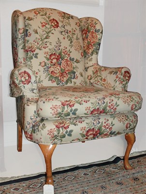 Lot 163 - Queen Anne Style Fruitwood Wing Chair