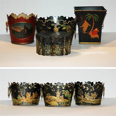 Lot 190 - Six Tole Jardinieres; Together with a Tole Box