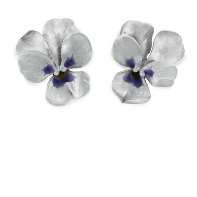 Lot 347 - Pair of Gray and Purple Titanium Flower Earclips, JAR