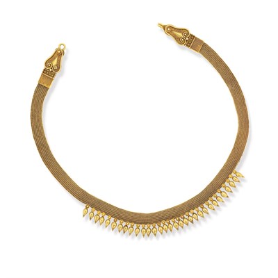 Lot 408 - Antique Gold Mesh Fringe Necklace