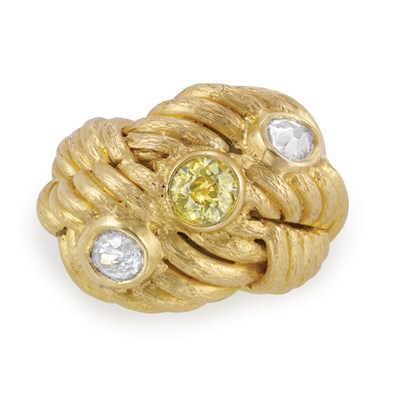 Lot 384 - Gold, Yellow Diamond and Diamond Dome Knot Ring, Kutchinsky