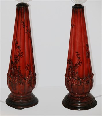 Lot 391 - Pair of Art Pottery Floral Decorated Lamps...