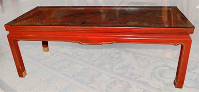 Lot 399 - Chinoiserie Decorated Red Lacquered Coffee...