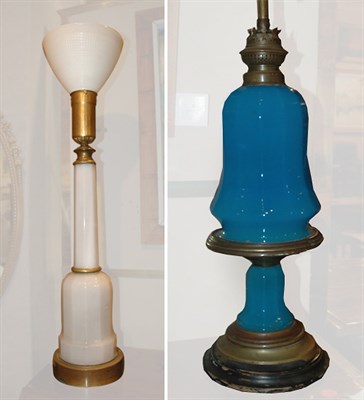 Lot 195 - Two Opaline Glass Lamps Comprising a blue...
