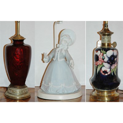 Lot 100 - Group of Three Lamps Comprising two porcelain...